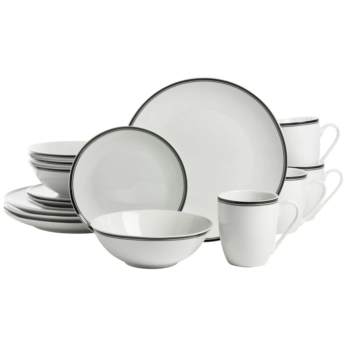 10 Strawberry Street Simply Coupe 16-Piece Ceramic Dinnerware Set, Black