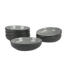 Two-tone coupe dinner bowls set of 6, matte black with gray interiors, stack view