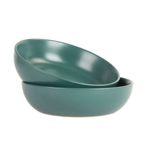 Matte emerald green serving bowl set of 2, nested, rounded wide rim