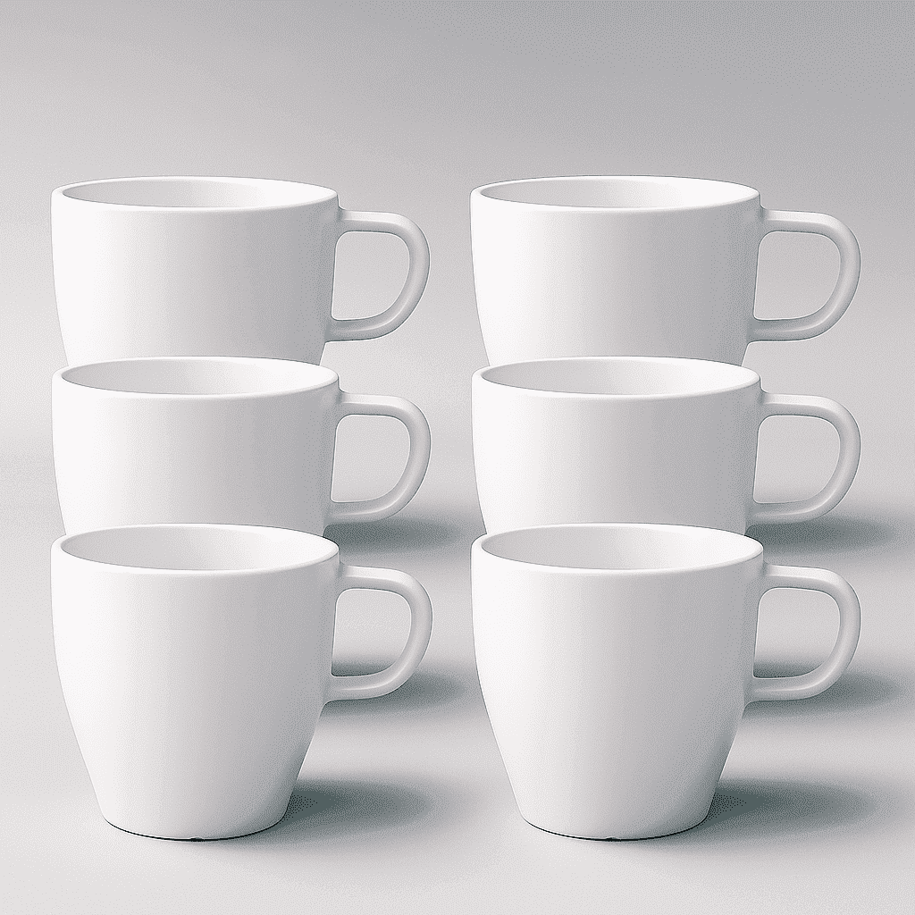 Coffee Cups Set of 6, 300ml (10oz) Eco-Friendly Shatter-Resistant Mugs with Ergonomic Handles | Premium Stone-Effect Resin, Porcelain Feel | Ideal for Commercial & Home Use, Dishwasher Safe