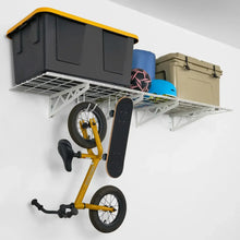 Wall shelf combo kit with two wire shelves and skateboard hanging from deck hook