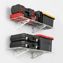 Wall shelf combo kit with two wire shelves and red-accent storage bins