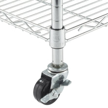 Metal rack caster wheel attached to the lower frame pole