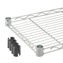 Wire rack shelf corner with end caps and locking clips