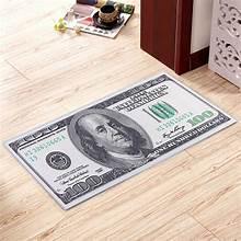Money print $100 bill runner rug, large portrait bill graphic on light cream