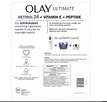 Olay Ultimate retinol night moisturizer back label on box, text and barcode visible