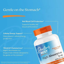Iron supplement bottle with “Gentle on the Stomach” benefit callouts