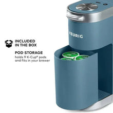 Evening teal coffee maker with pod storage compartment holding K-Cup pods
