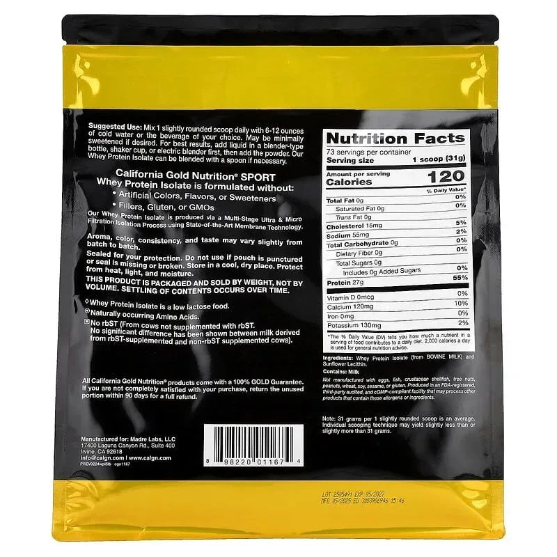California Gold Nutrition, Sport, Whey Protein Isolate, Dark Chocolate , 2 lb (907 g)