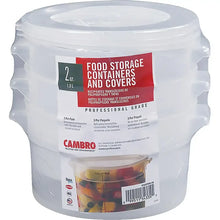 Cambro 2-qt round food storage container with clear lid, translucent white plastic