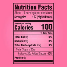 Nutrition Facts panel: 14 servings; 1 oz (28g/20 pieces); 100 calories