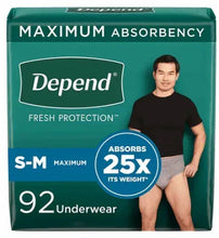 Incontinence underwear box labeled maximum absorbency, S-M size, 92 count