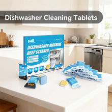 Dishwasher machine deep cleaner tablets with blue box and individual cleaning pods