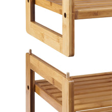 Bamboo shoe rack end frame with slatted shelves and round fastener holes