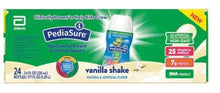 PediaSure vanilla shake nutrition box showing 24 bottles and 7g protein