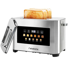 Stainless steel 2-slice toaster with wide slots and LED touchscreen, toasting bread slices
