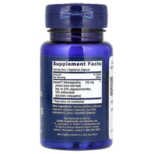 Ashwagandha supplement bottle, blue back 'Supplement Facts' panel