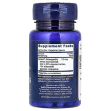 Optimized Ashwagandha supplement bottle back panel, 125 mg per vegetarian capsule