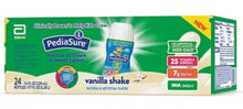 PediaSure vanilla shake box with side supplement facts panel and 25 vitamins