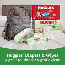 Baby wipes and diaper routine set with wipes packs and diaper bag on bed