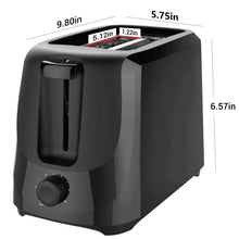 Black 2-slice toaster front view with top slots and shade dial