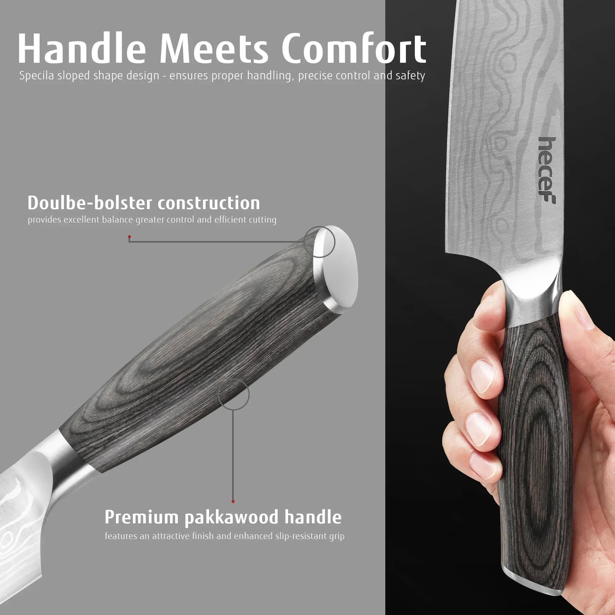 Hecef 8-Inch Chef Knife with Japanese Damascus Pattern and Ergonomic Wood Handle - USA MEGA SHOP