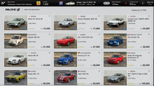 Gran Turismo 7 PS4 car list screen with vehicles, prices, and filters