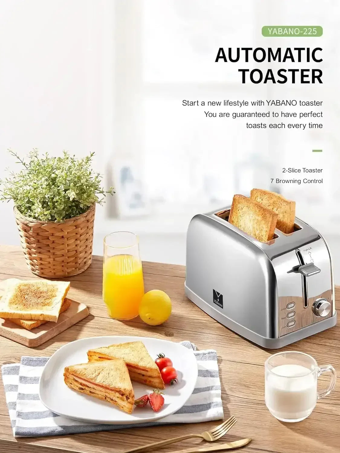 Toaster, Retro Bagel Toaster Toaster with 7 Bread Shade Settings, 2 Extra Wide Slots, Defrost/Bagel/Cancel Function, Removable Crumb Tray, Stainless Steel Toaster by Yabano, Silver