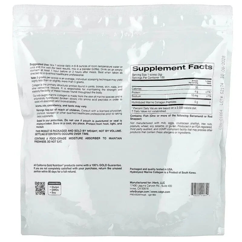 California Gold Nutrition, Hydrolyzed Marine Collagen Peptides, Unflavored