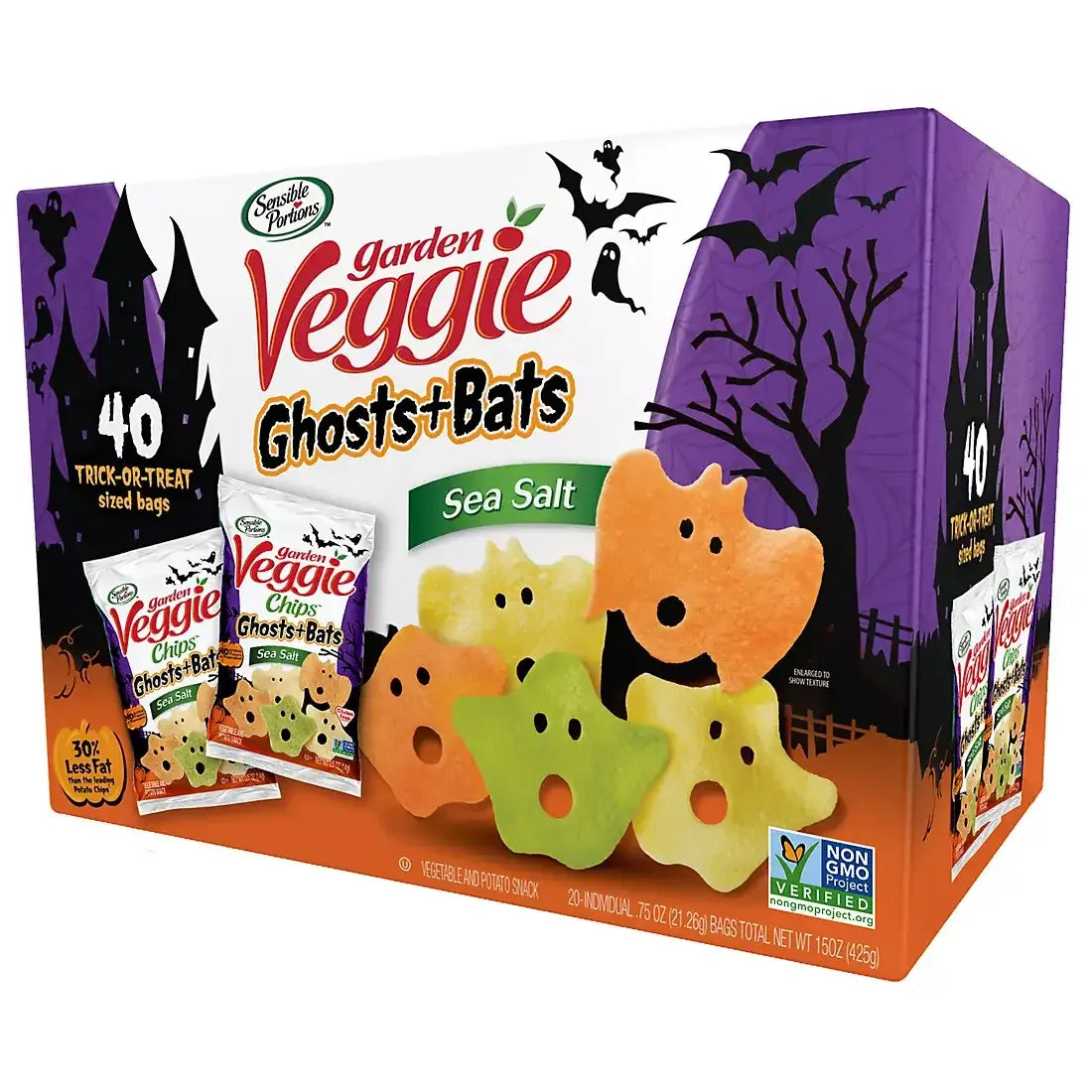 Sensible Portions Garden Veggie Ghosts and Bats Sea Salt Chips, 40 ct./0.5 oz. - USA MEGA SHOP