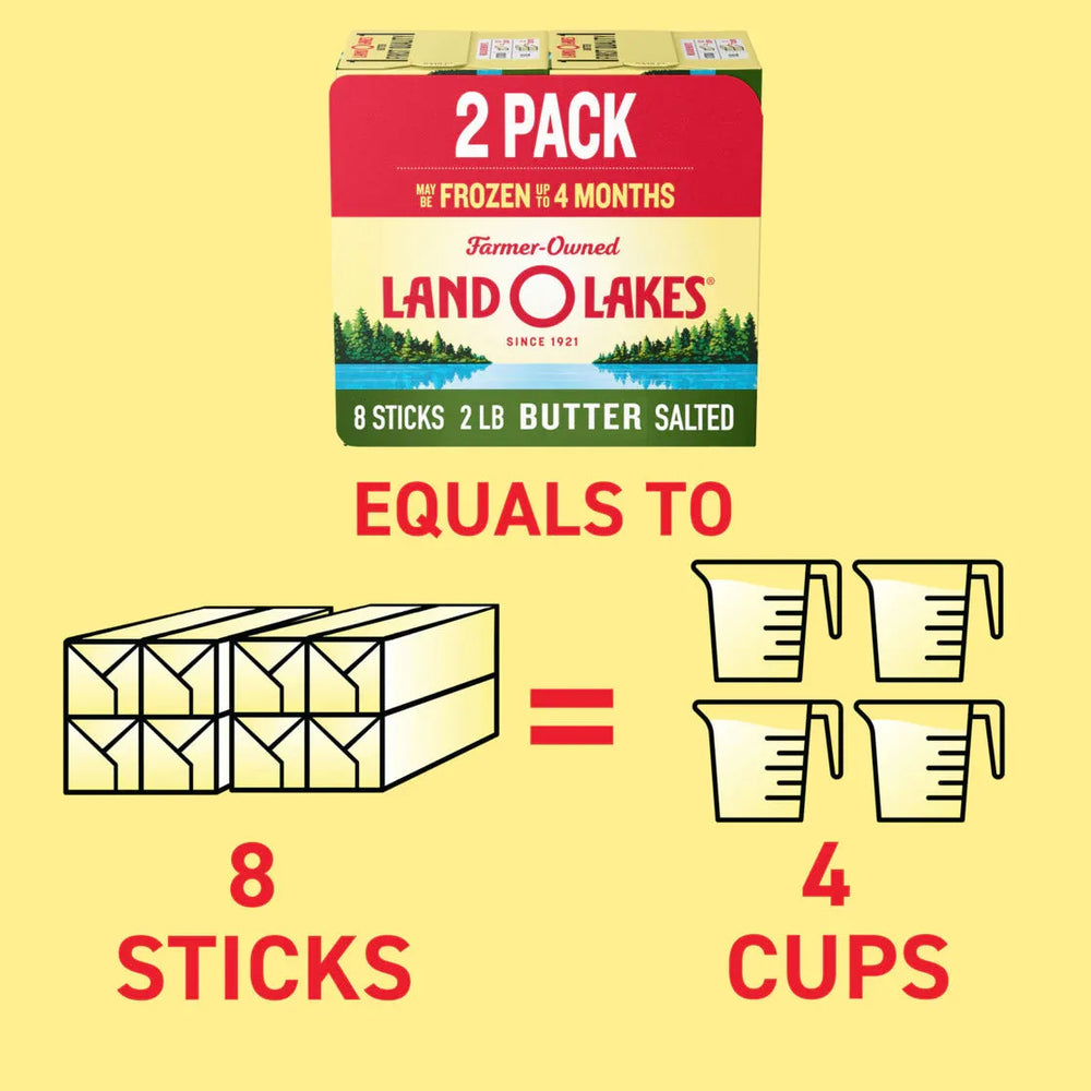 Land O Lakes Salted Butter, 8 Sticks, 2-1 lb Packs - USA MEGA SHOP