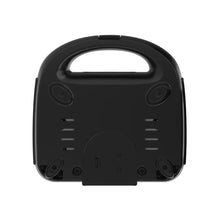 Black waffle and sandwich maker base with side vents and built-in top handle
