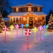 10-pack solar candy cane pathway lights with color-changing lollipop stake heads