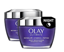 Olay Ultimate retinol night moisturizer jars, purple with silver caps, 2-pack