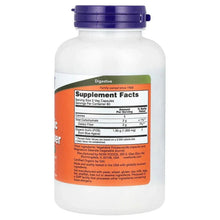 Supplement bottle back label with orange panel and blue cap; digestive Supplement Facts