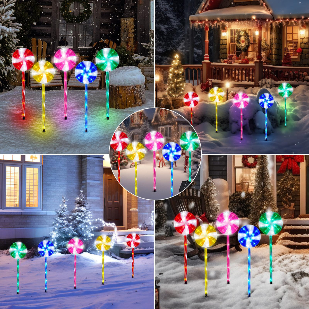 10 Pack Solar Candy Cane Pathway Lights Outdoor, 8 Modes Lollipop Peppermint Stake Lights With Auto On/Off, Waterproof Christmas Decor For Walkway Yard Garden