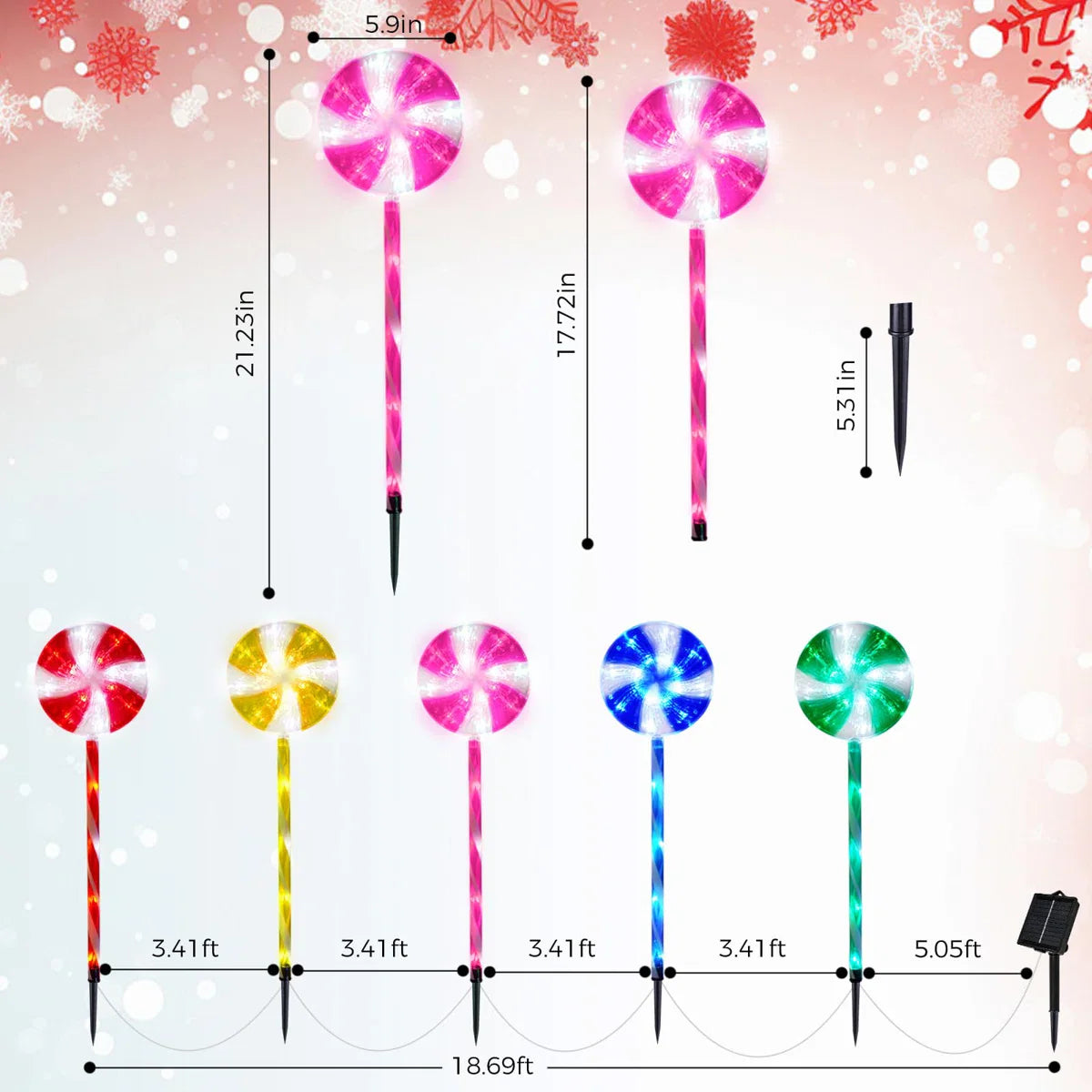 10 Pack Solar Candy Cane Pathway Lights Outdoor, 8 Modes Lollipop Peppermint Stake Lights With Auto On/Off, Waterproof Christmas Decor For Walkway Yard Garden
