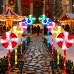 10 Pack Solar Candy Cane Pathway Lights Outdoor, 8 Modes Lollipop Peppermint Stake Lights With Auto On/Off, Waterproof Christmas Decor For Walkway Yard Garden