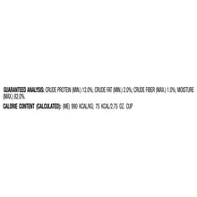 Wet dog food nutrition panel with guaranteed analysis text on white background