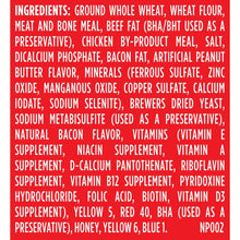 Ingredients panel for peanut butter dog biscuits, listing wheat, meat, fats, minerals