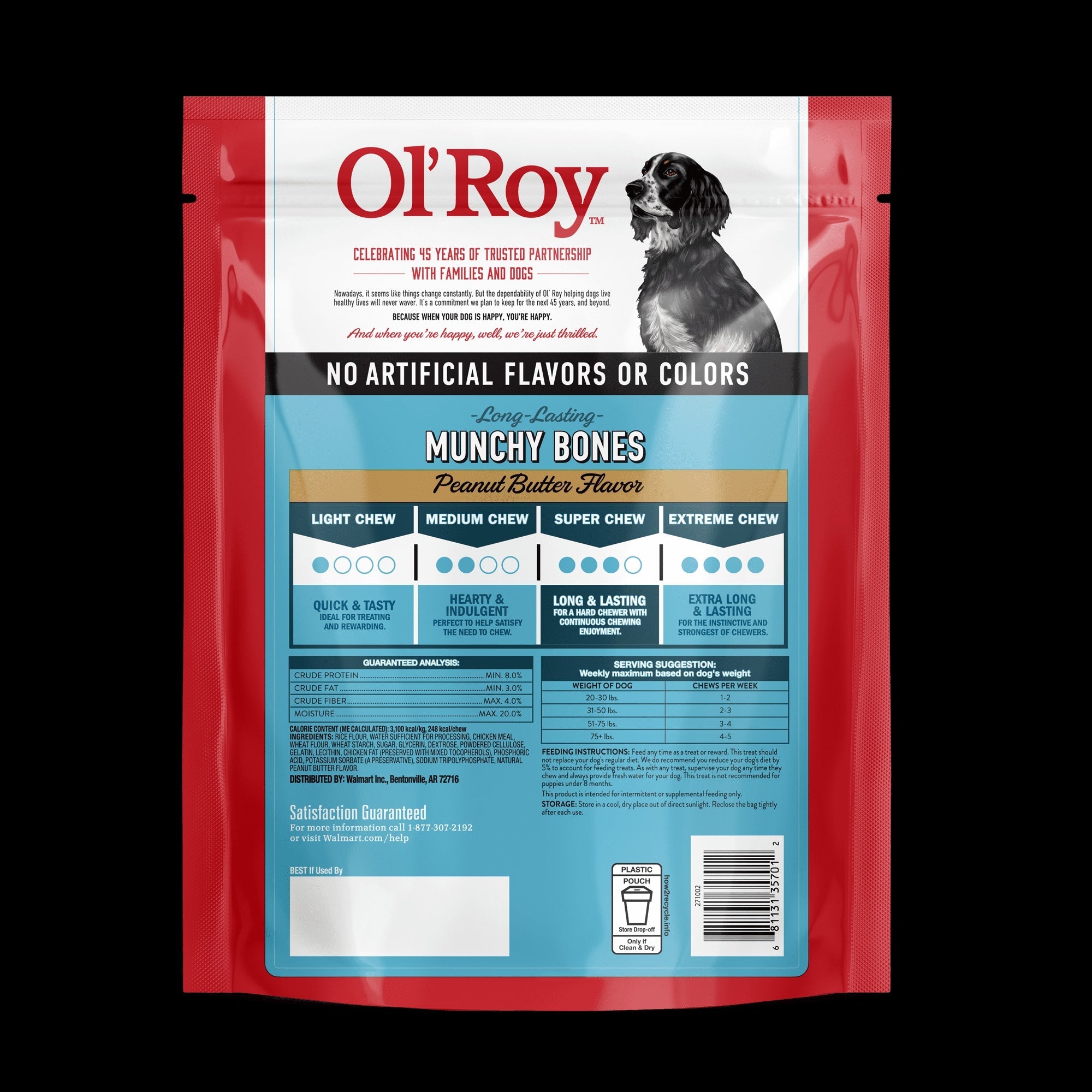 (2 pack) Ol' Roy Long-Lasting Flavor Munchy Bones Chews for Dogs, 7 count, 20 oz