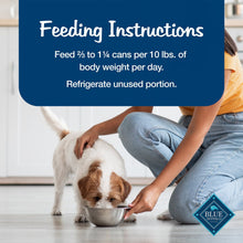 Wet dog food feeding instructions with dog eating from a bowl