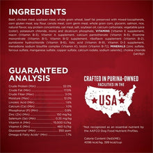 Dog food ingredients and guaranteed analysis label panel