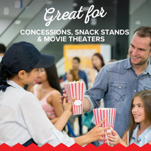 Popping & topping oil promotion with people holding popcorn containers at a snack counter