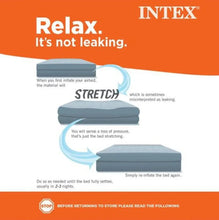 Blue airbed mattress diagram showing stretch and re-inflation to prevent leaks