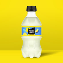 Single Minute Maid lemonade bottle, 12 fl oz, black cap, pale yellow drink.