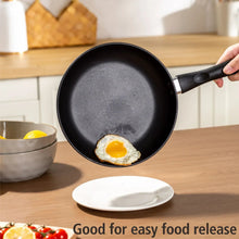 Black non-stick skillet with a sunny-side-up egg