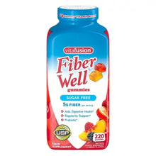 vitafusion Fiber Well sugar-free gummies bottle, blue cap and red-blue front label