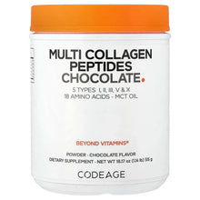 Codeage Multi Collagen Peptides powder tub, chocolate flavor with orange lid