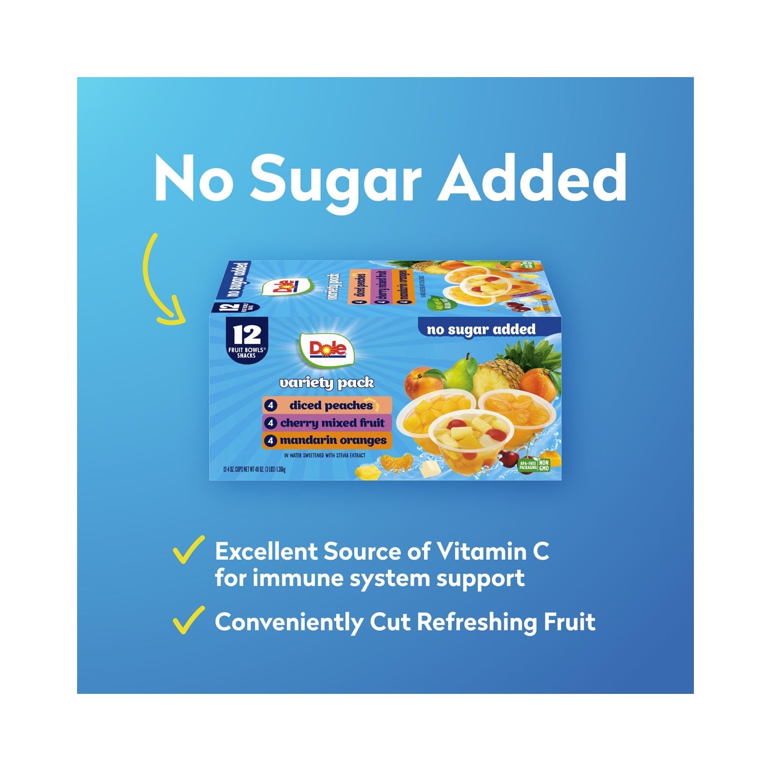 Dole Fruit Bowls No Sugar Added Variety Pack, 4 oz Cups (12 Pack)